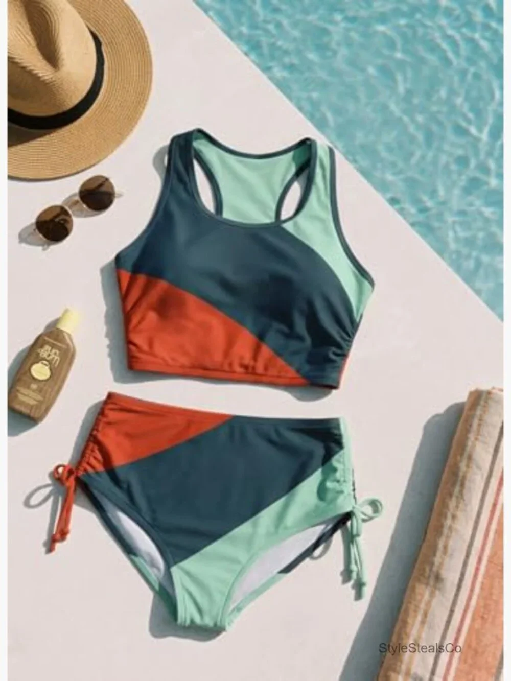 High Waisted Bikini Set - Sporty Two Piece Swimsuit Vest Top Full Coverage